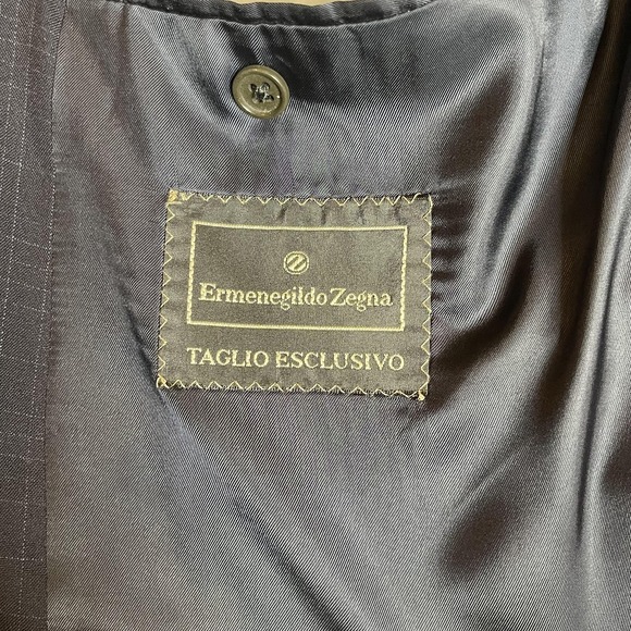 Ermenegildo Zegna Blazer Mens Large Navy Double Breasted Super 100s FLAWS READ* - Picture 5 of 16